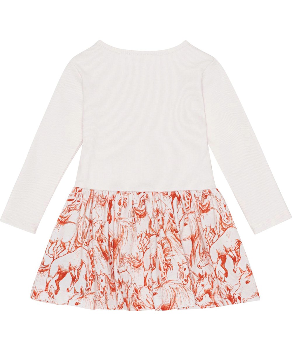 Carel - Red Horses - Weißes und rotes Öko-Babykleid mit Pferdeprint