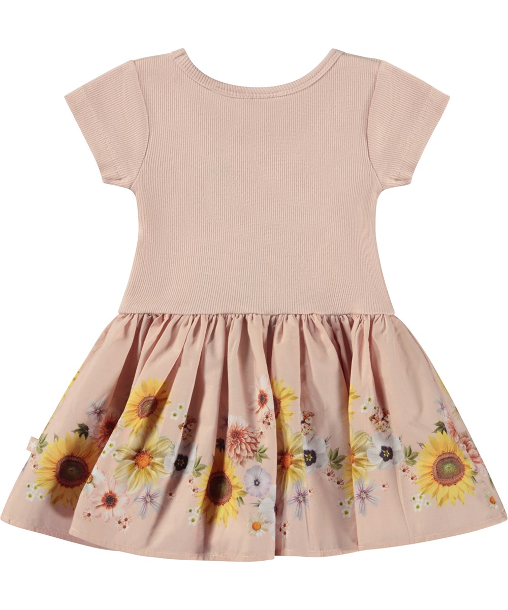 Carin - Retro Stripe - Rosa Öko-Kleid mit Blumendruck