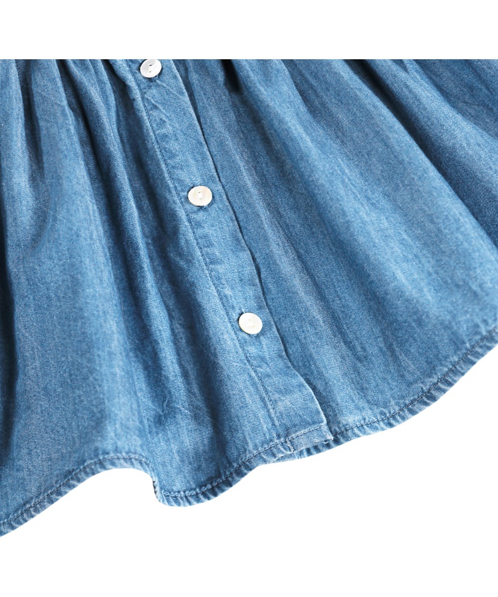 Carlene - Wonder Rainbow - Blaues, langärmliges Kleid für die Kleinen mit Rüschen und Stickerei