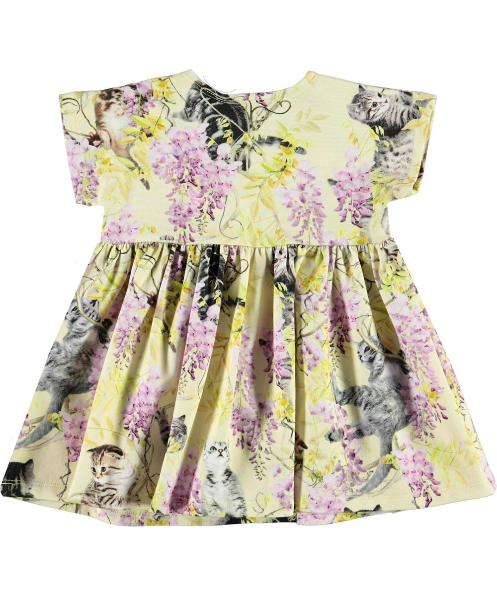 Channi - Clumsy Cuteness - Hellgelbes Öko-Babykleid Glyzinien Kätzchen