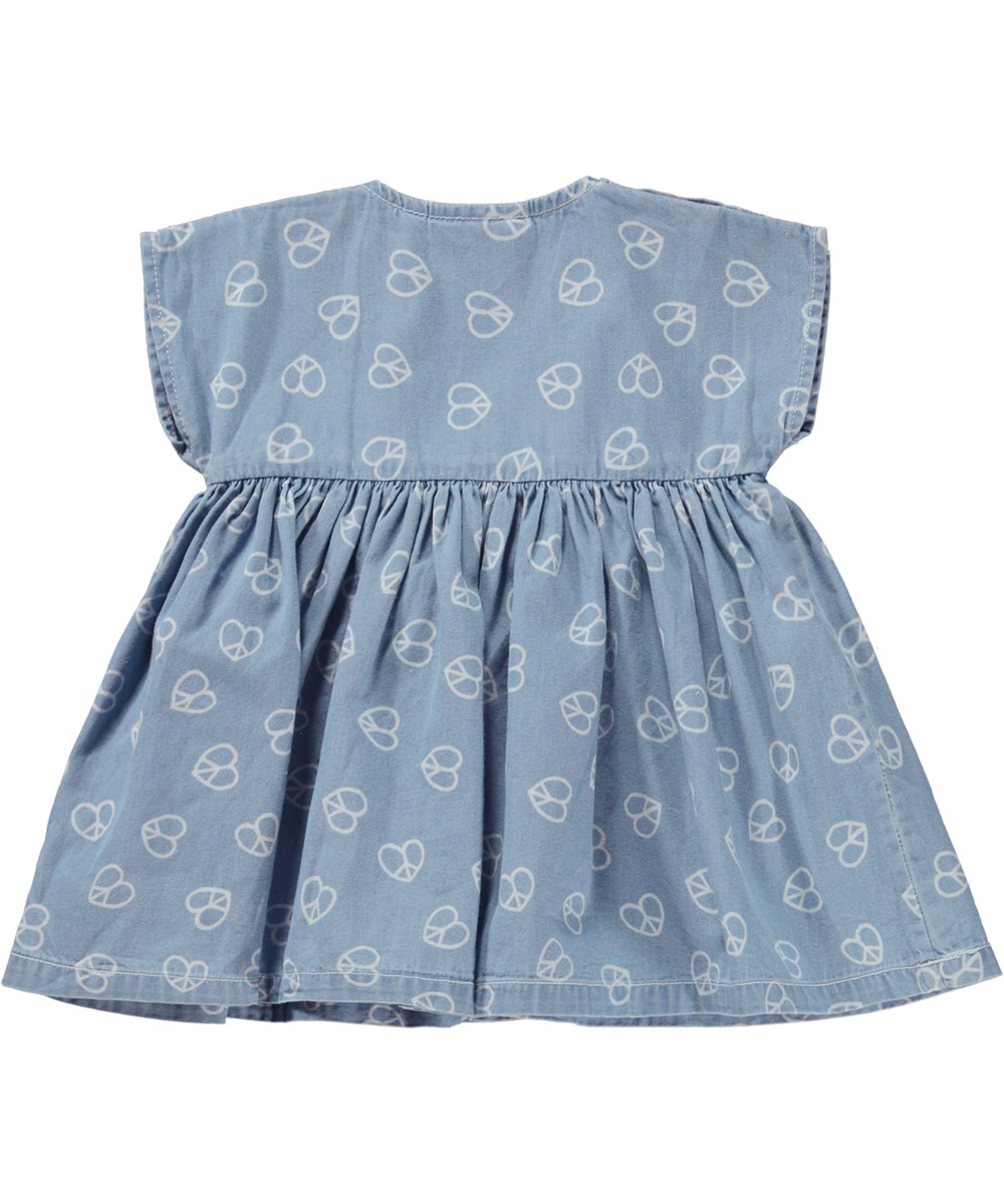 Channi - Love Peace Blue - Blaues Babykleid mit Herzfriedenszeichen