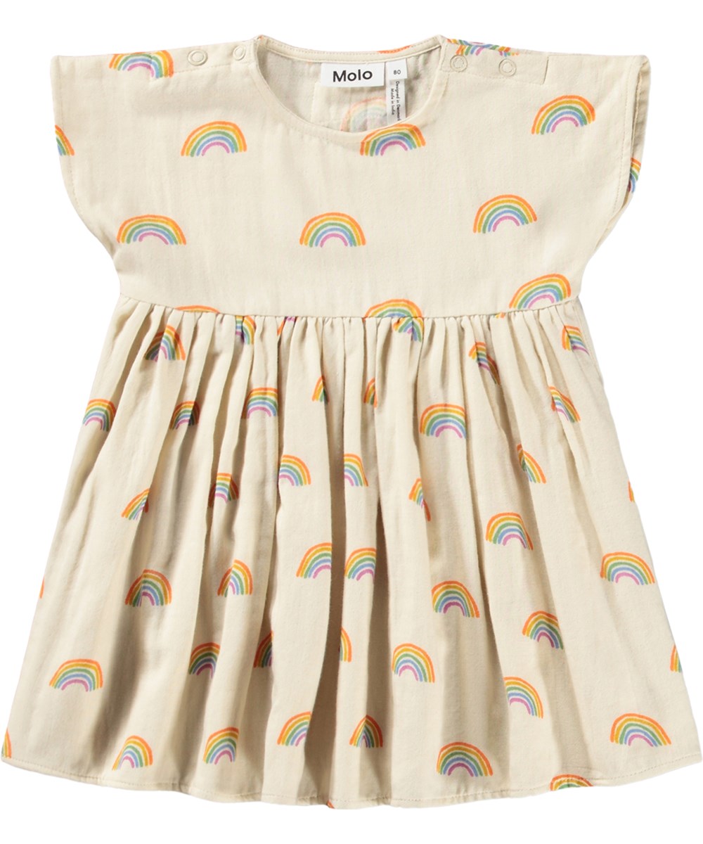 Channi - Small Rainbows - Cremefarbenes Kleid für die Kleinen aus Bio-Baumwolle mit Regenbogenmuster