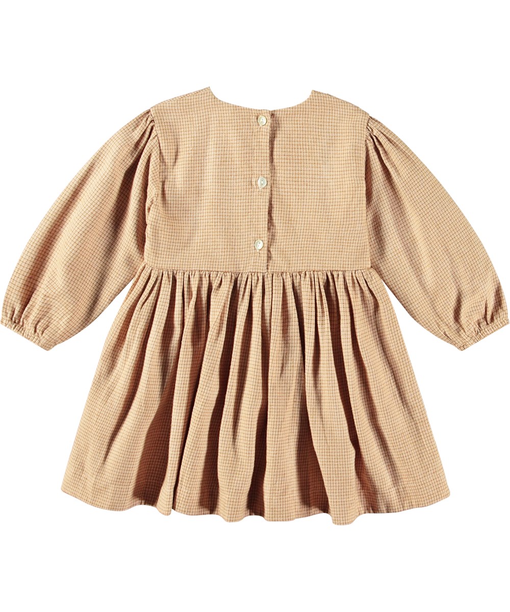 Chantelle - Sugar Check - Kariertes beiges Kleid für die Kleinen aus Öko-Baumwolle.