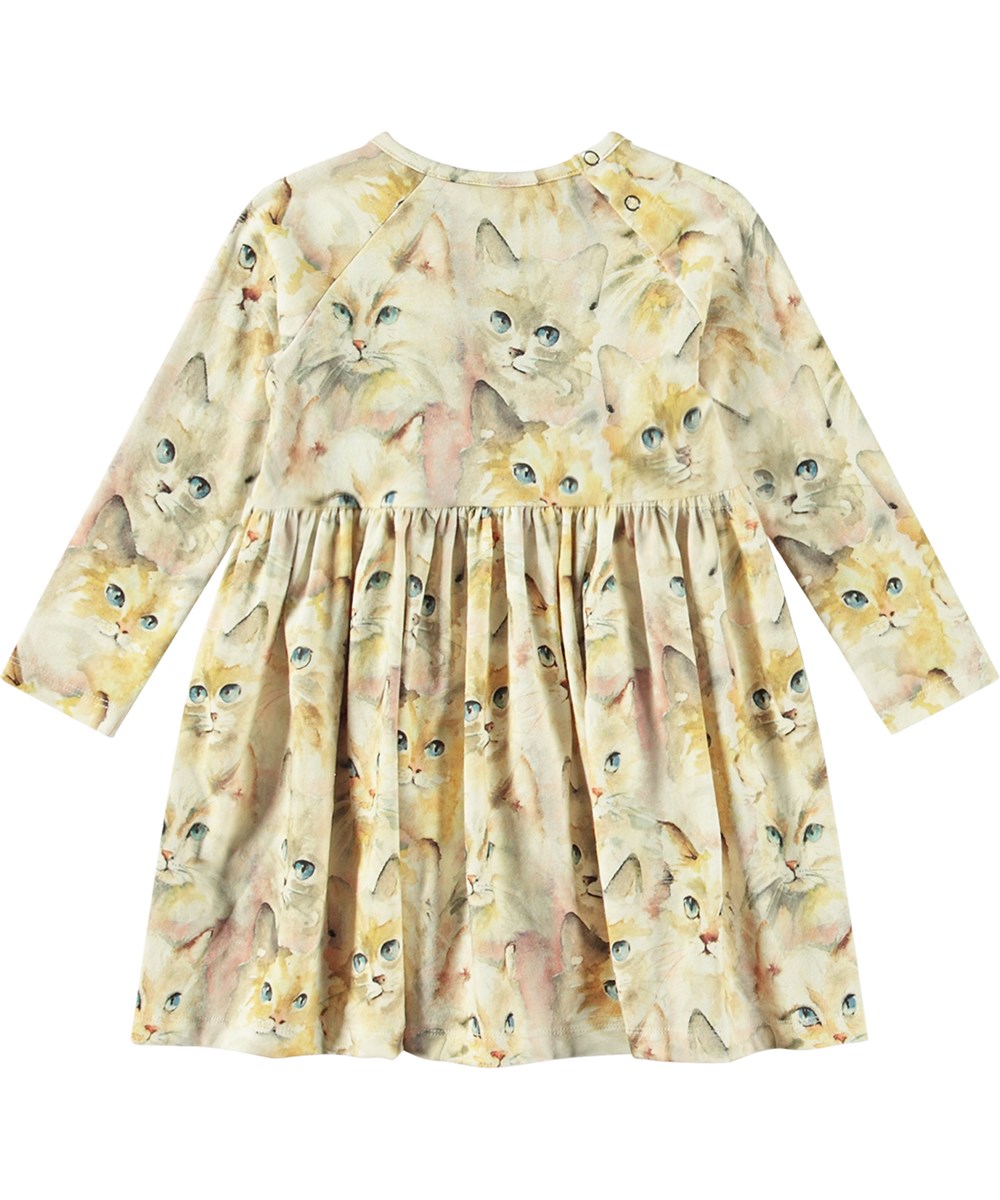 Charmaine - Aquarelle Cats - Leichtes Jersey-Kleid aus Öko-Baumwolle mit Wasserfarben-Katzen-Print.