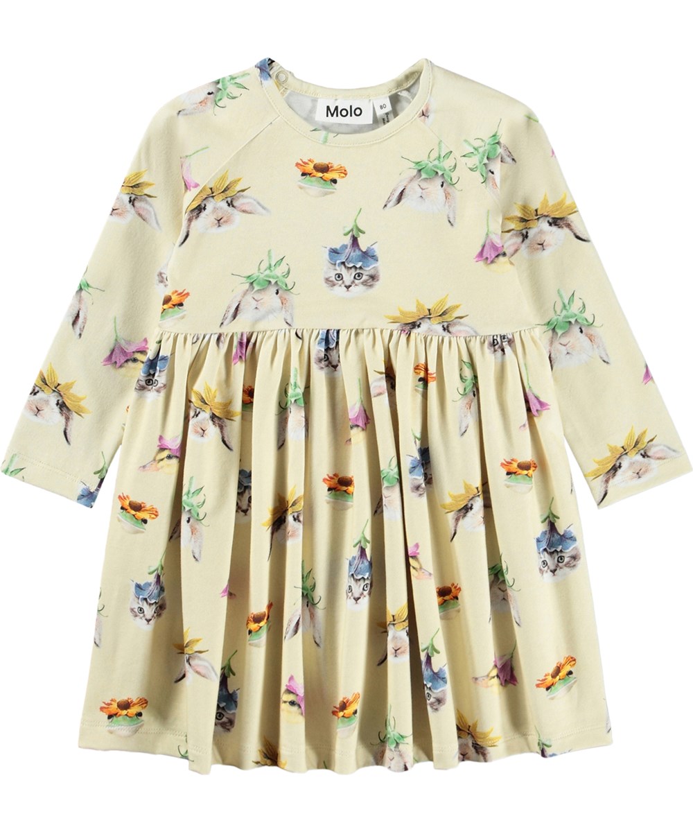 Charmaine - Floral Fun Baby - Gelbes, langärmliges Kleid für die Kleinen mit einem Tiermuster