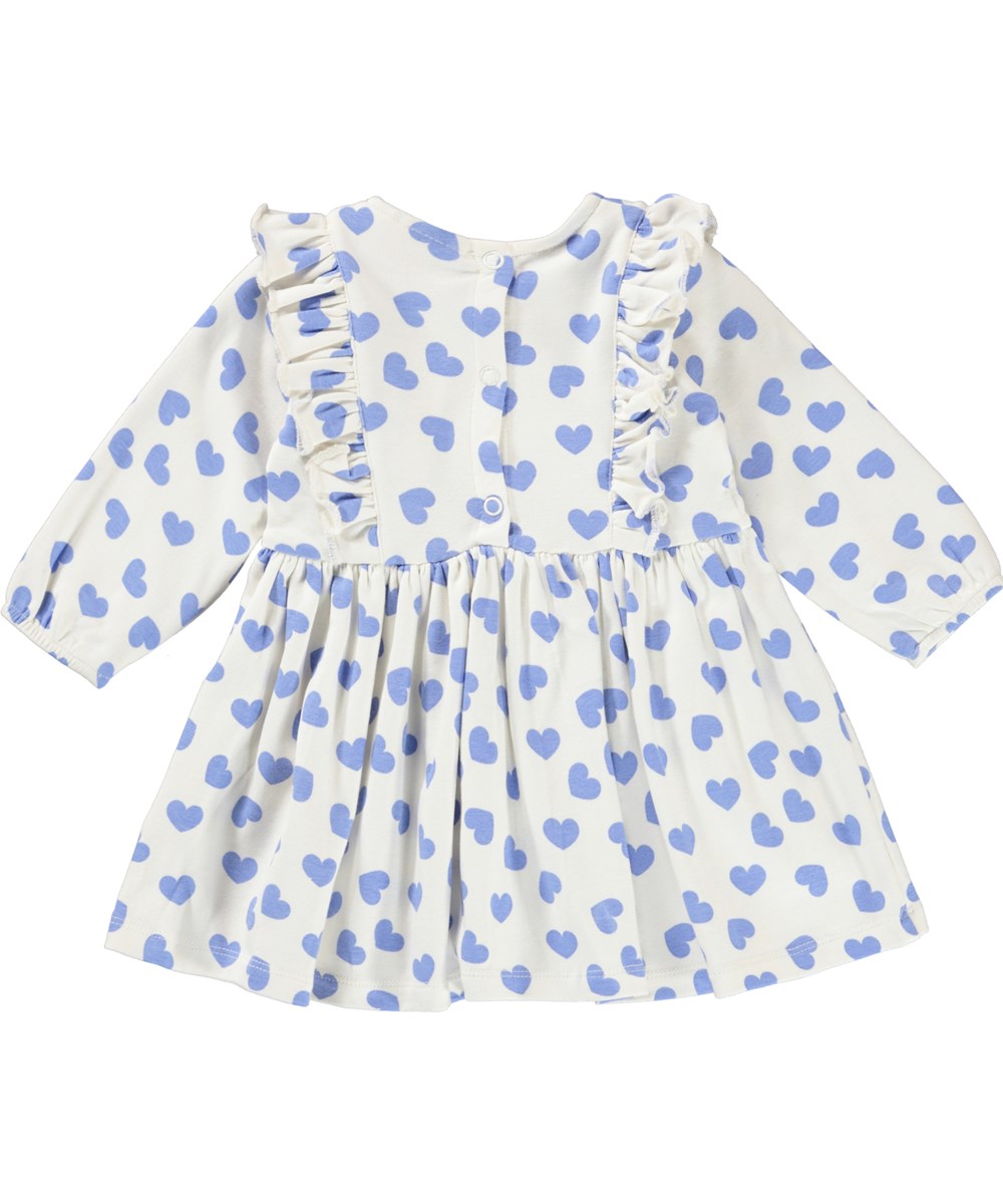 Chocho - Blue Hearts - Weißes Babykleid mit Aufdruck aus blauen Herzen