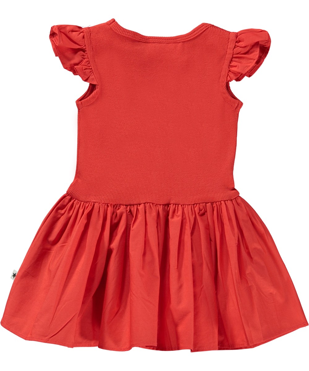 Cimi - Apple Red - Rotes Öko-Babykleid mit Rock aus Popeline