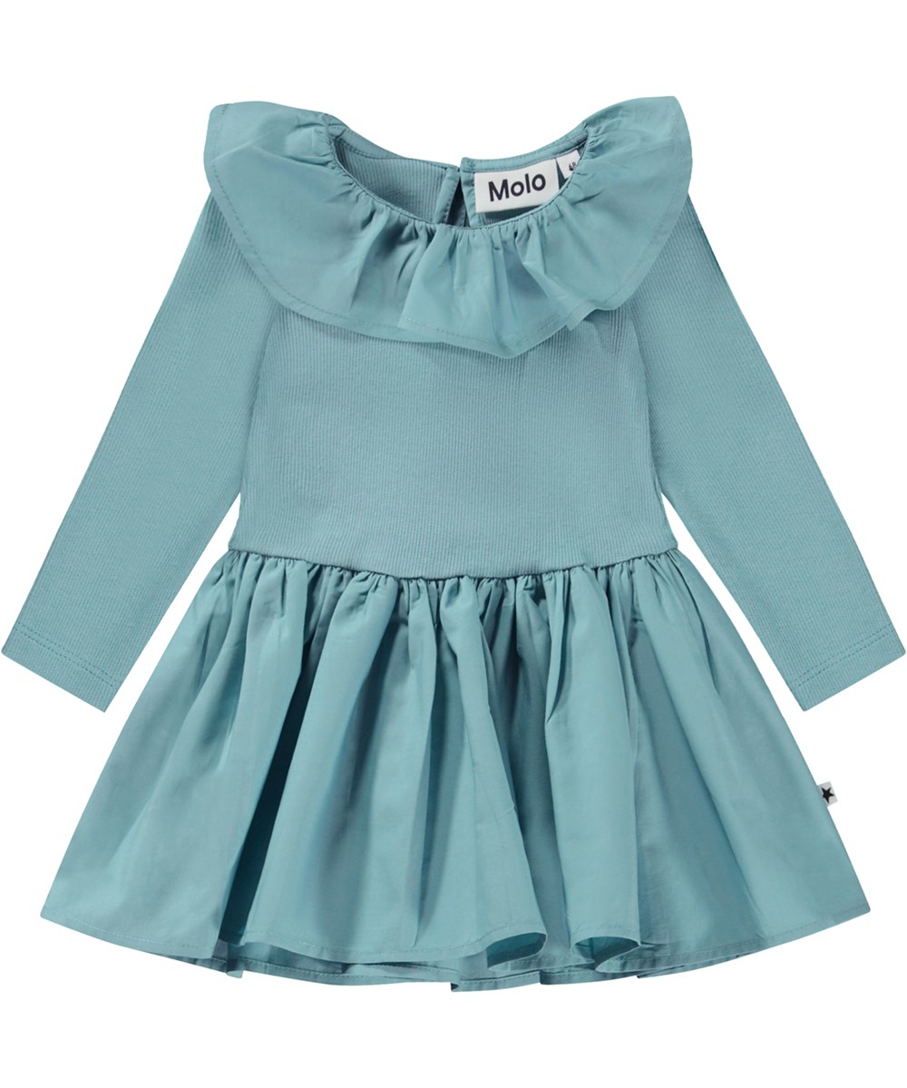 Crystala - Calm - Hellblaues Öko-Babykleid mit Kragen