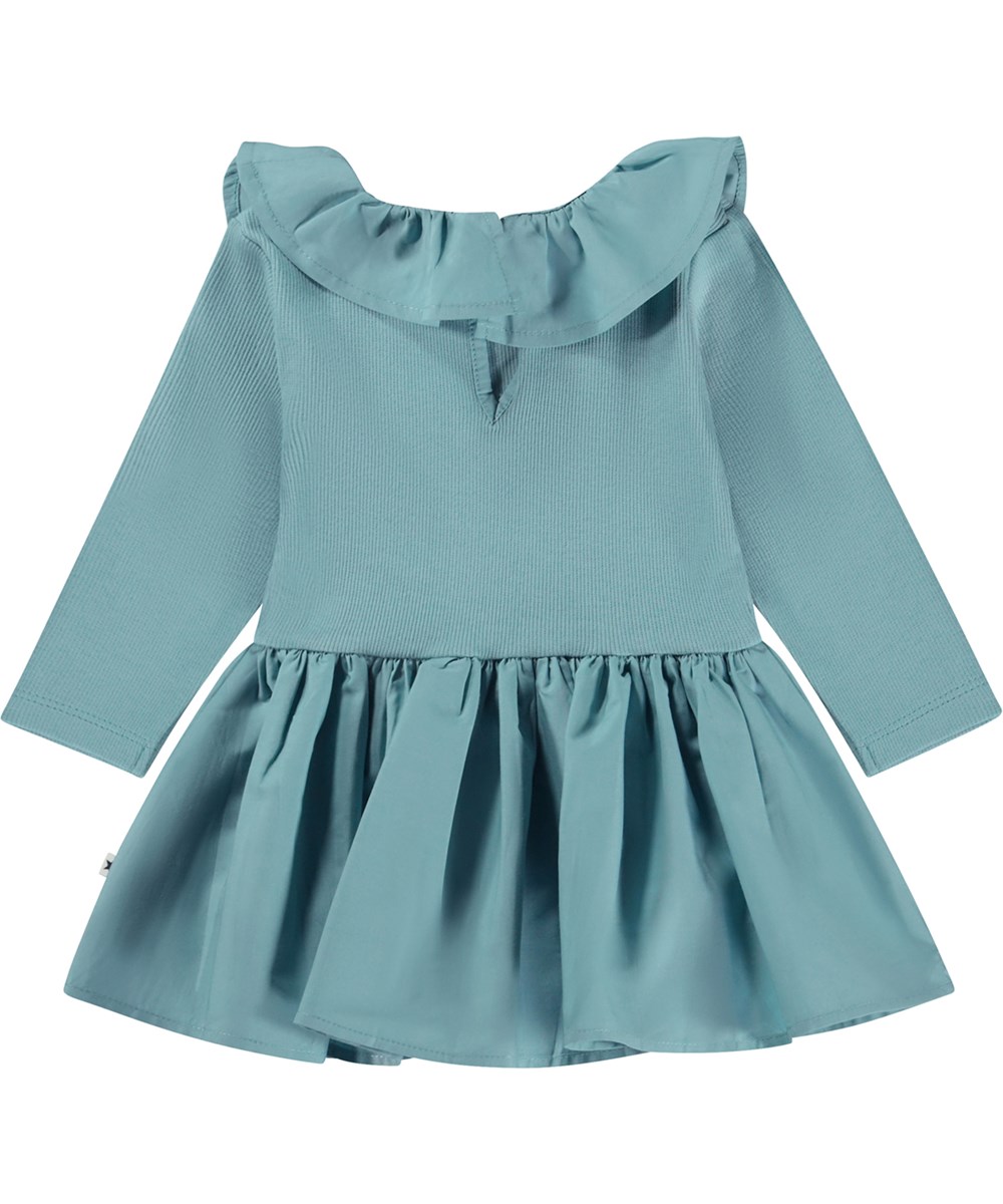 Crystala - Calm - Hellblaues Öko-Babykleid mit Kragen