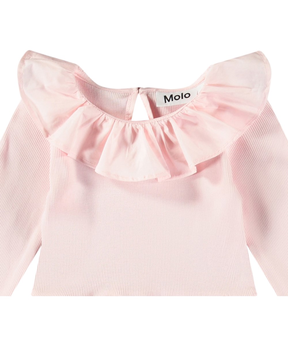 Crystala - Charlotte Pink - Rosa Popeline-Kleid aus Öko-Baumwolle für Babys. Oberteil aus Rippenjersey und Kragen, mit Rock aus Popeline.