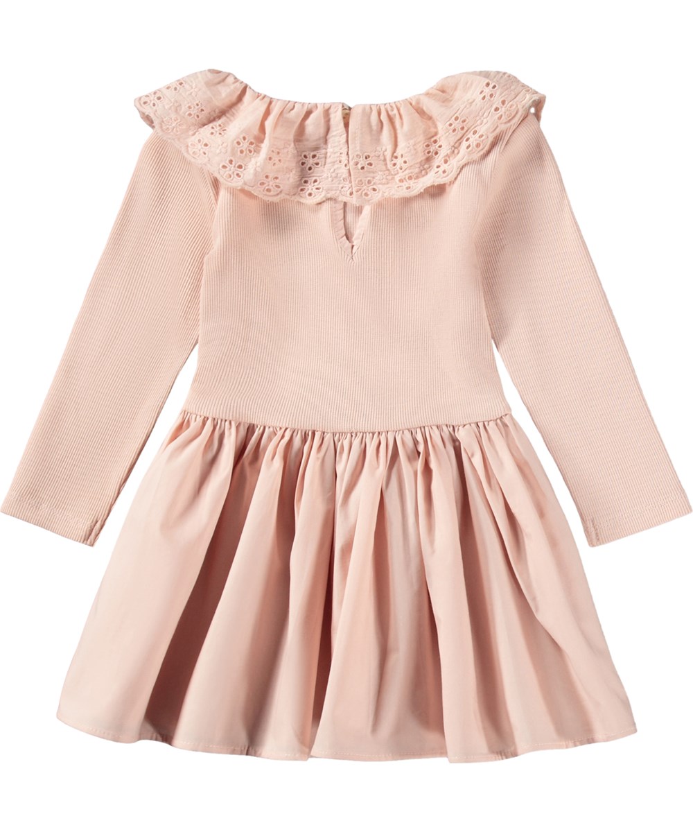 Crystala - Petal Blush - Rosa Kleid für die Kleinen aus Bio-Baumwolle mit Kragen und Stickerei