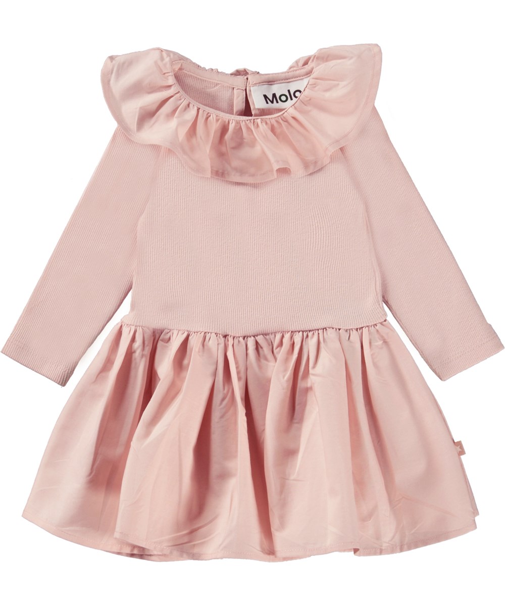 Crystala - Powder - Rosa Öko-Babykleid mit rundem Kragen