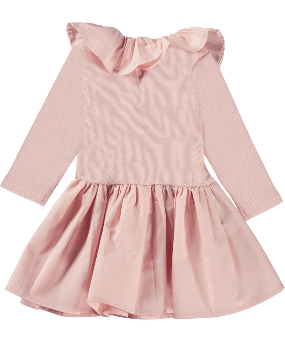 Crystala - Powder - Rosa Öko-Babykleid mit rundem Kragen