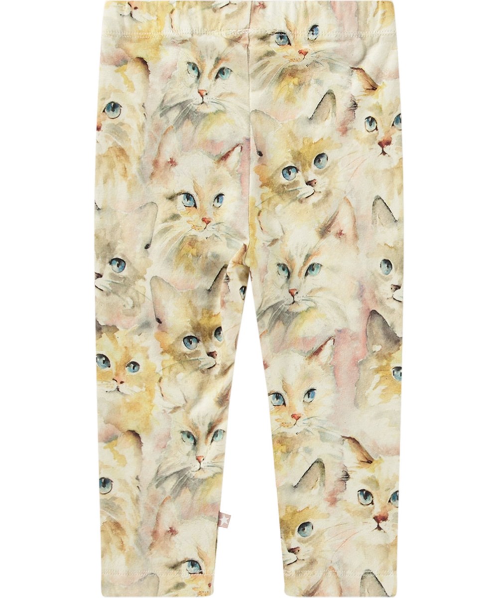 Stefanie - Aquarelle Cats - Gelbe Leggings mit einem entzückenden Aquarell-Katzenmuster.