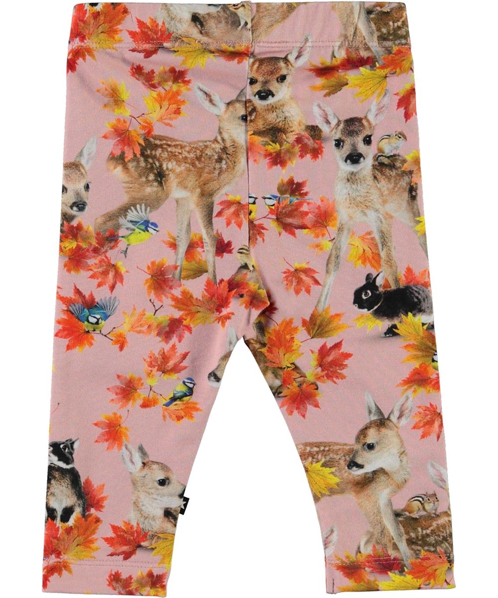 Stefanie - Autumn Fawns - Öko rosa Leggings mit Tieren