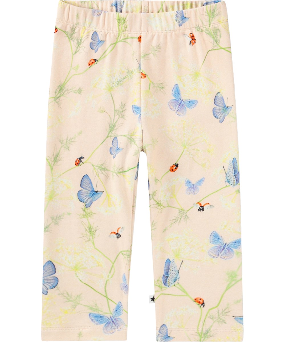 Stefanie - Butterflys Cloud - Rosa Leggings für die Kleinen aus Bio-Baumwolle mit Schmetterlingsdruck