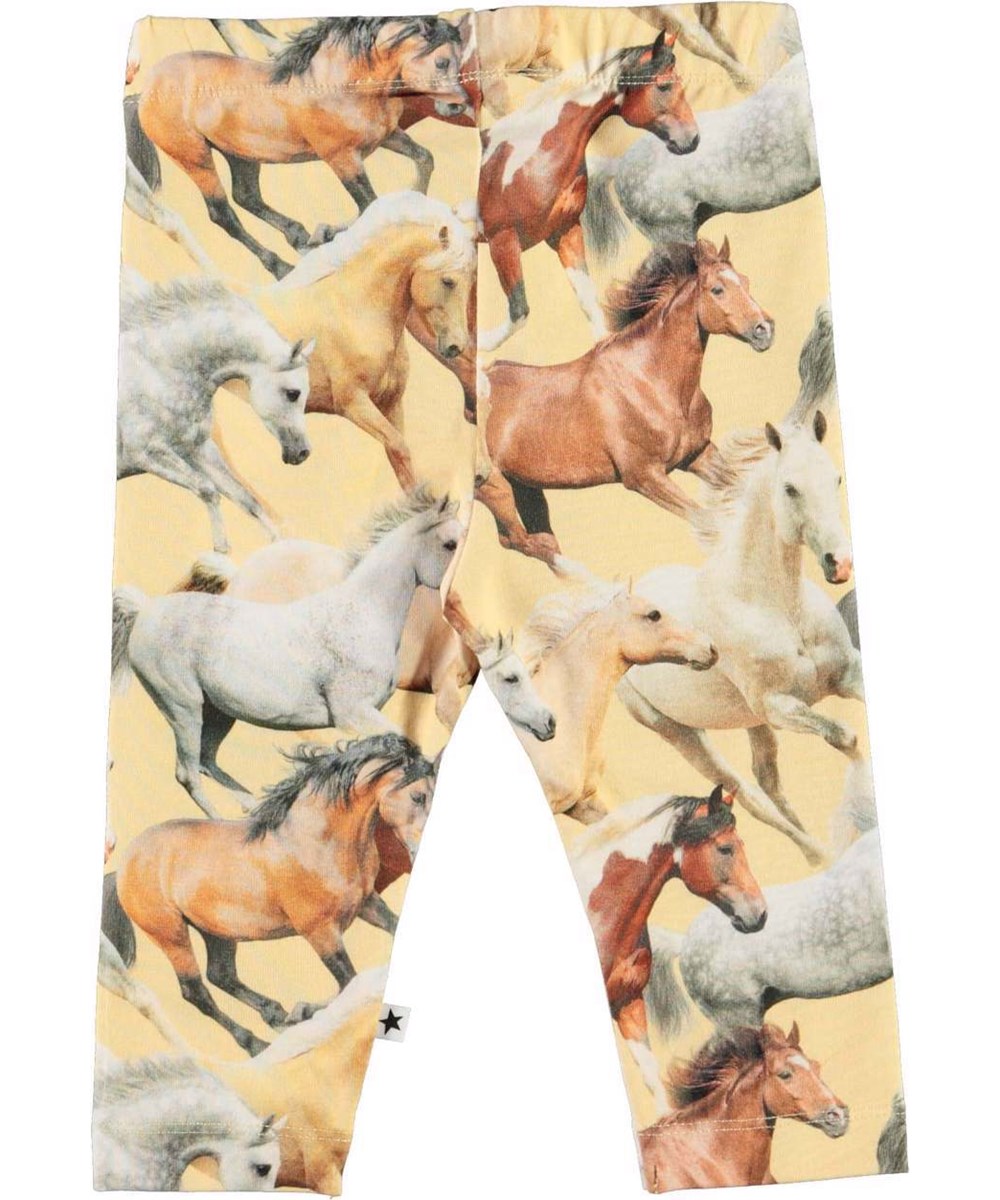 Stefanie - Horse Dreams Baby - Hellgelbe Öko Baby Leggings Pferdeprint