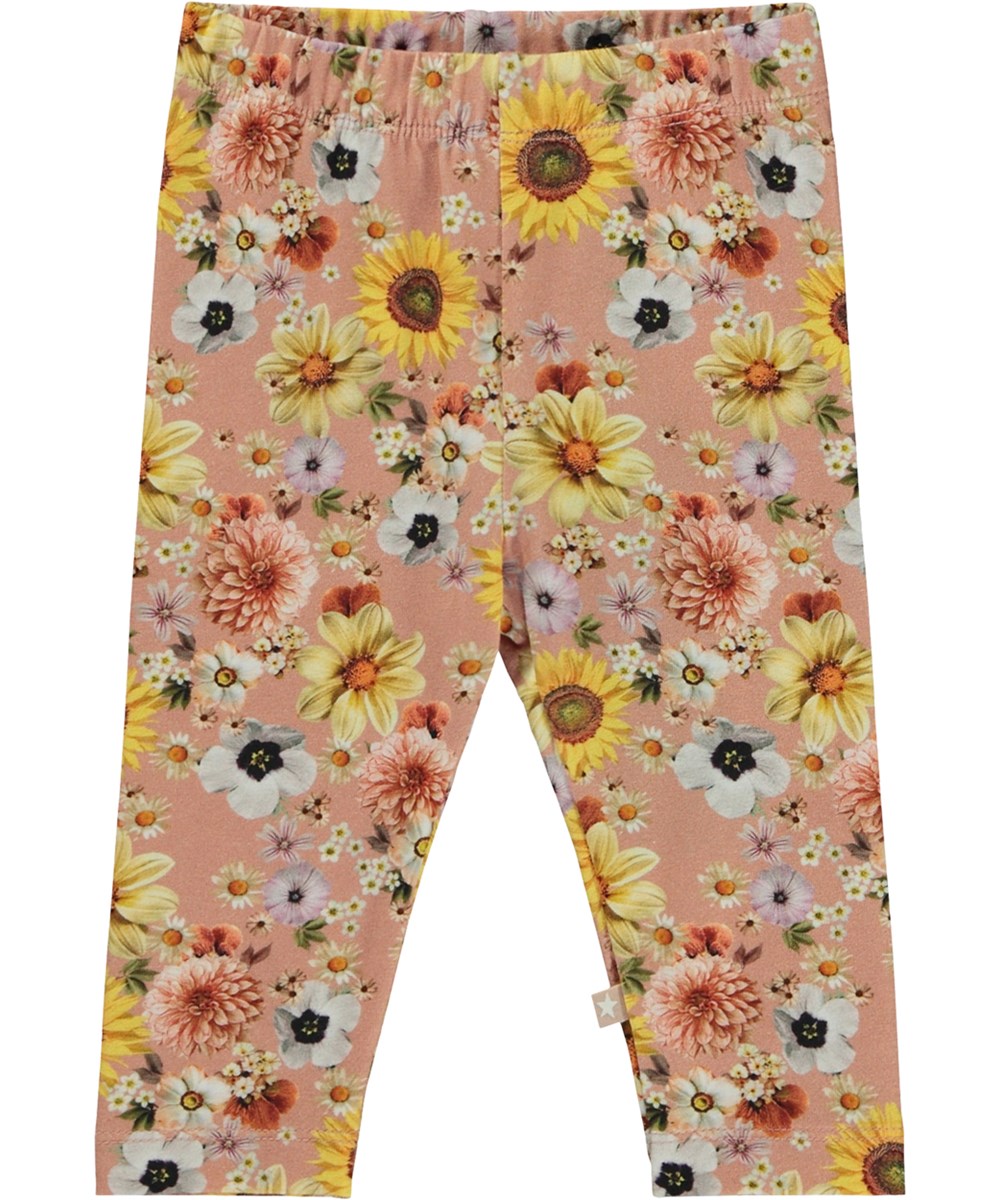 Stefanie - Mini Floral - Öko-Baby-Leggings in Rosa mit Blumendruck