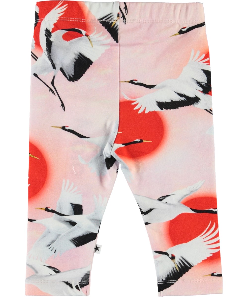 Stefanie - Sunrise Cranes - Öko-Babyleggings mit Vögeln