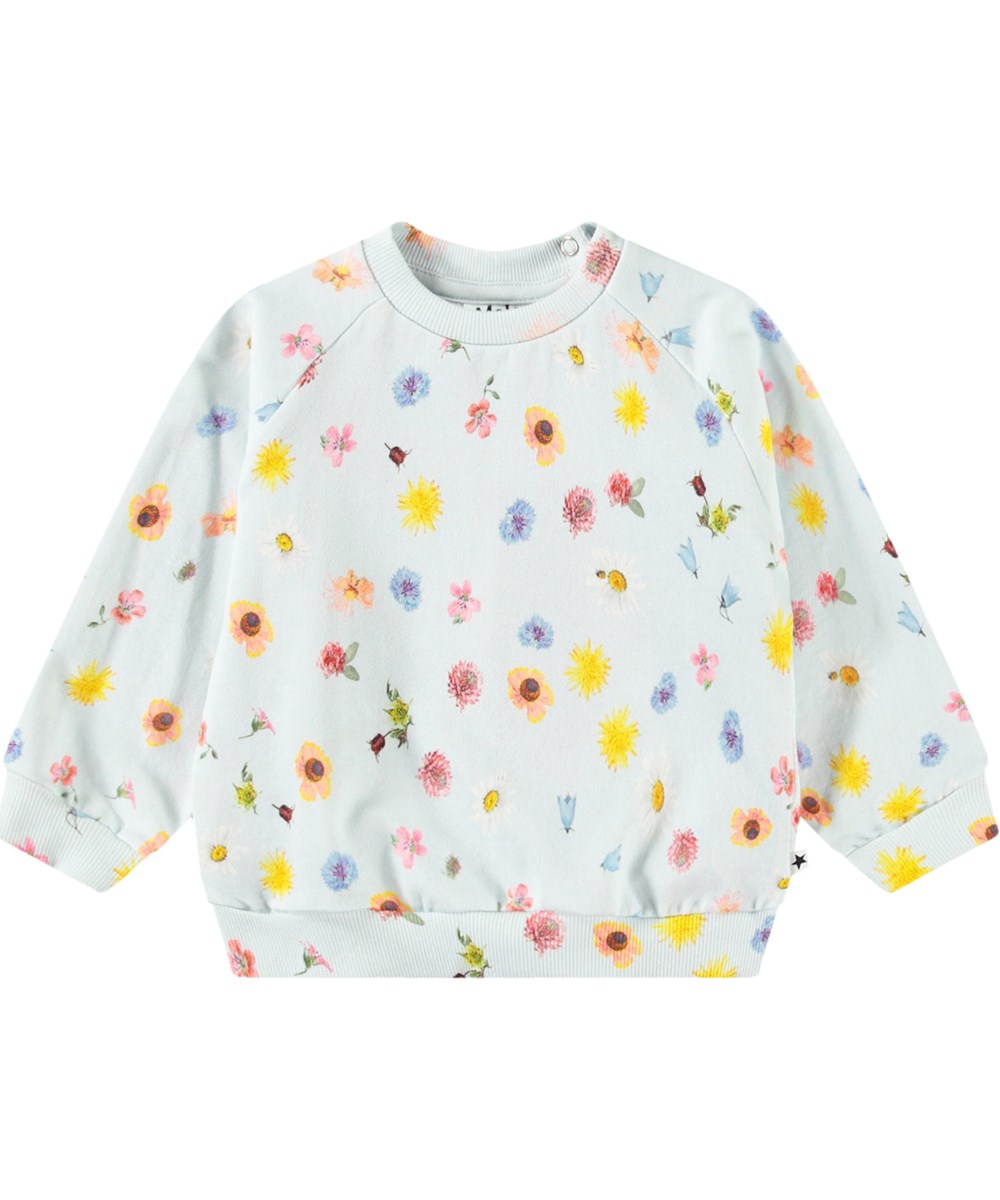 Disc - Small Flowers Baby - Öko hellblaues Baby-Sweatshirt mit Blumenmuster