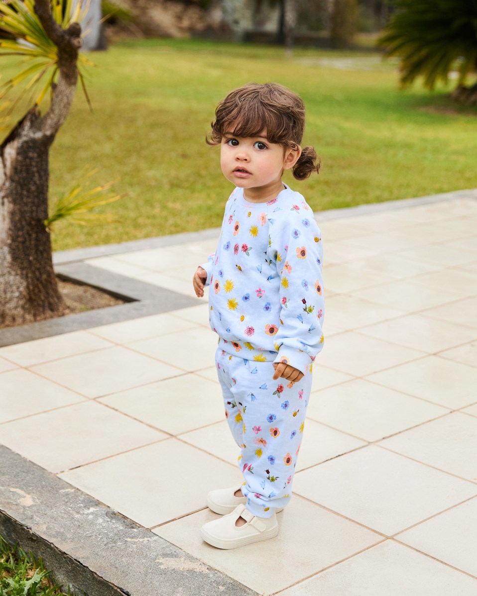 Disc - Small Flowers Baby - Öko hellblaues Baby-Sweatshirt mit Blumenmuster