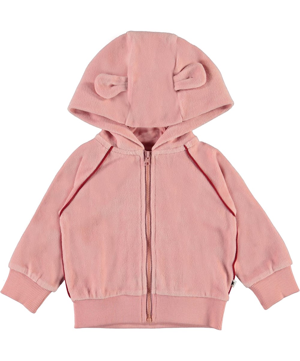 Dorothy - Rosequartz - Rosa Velours Baby Hoodie mit kleinen Ohren