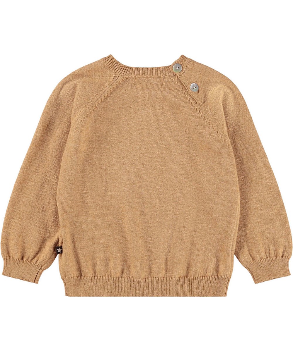 Galena - Pomeranian - Gestrickter Pullover für die Kleinen aus einer Mischung aus Wolle und Baumwolle mit einem eingewebten Hundegesicht.