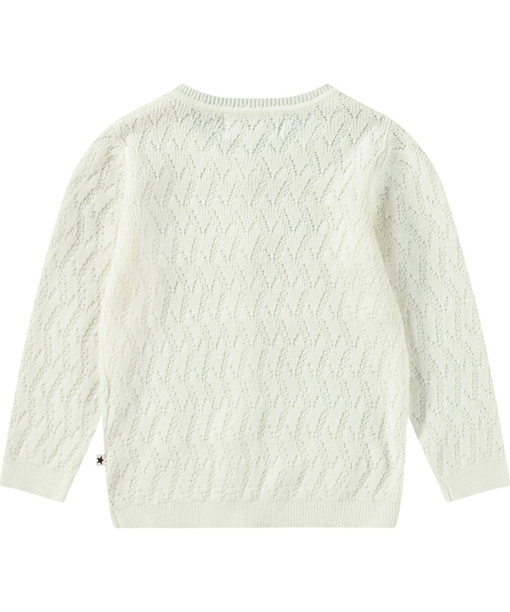 Gilli - Crisp White - Weiß gestrickte Baby-Strickjacke mit einem zarten Muster.