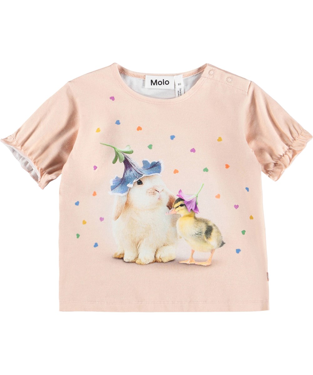 Eline - Mini Party - Rosa T-Shirt für die Kleinen aus Bio-Baumwolle mit Rüschendetails und Tiermuster