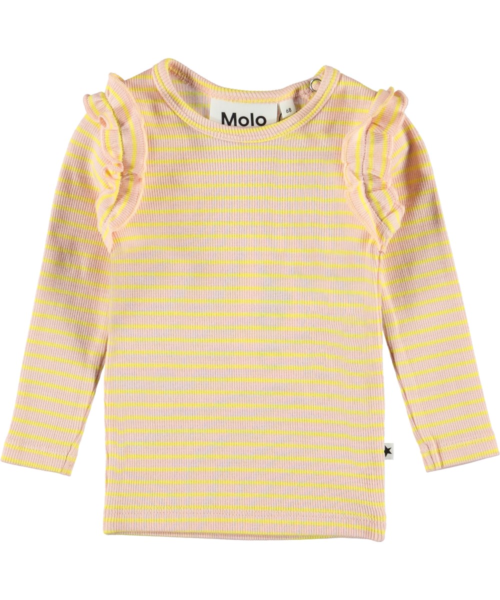 Emma - Powder Acacia Stripe - Baby Bluse mit rosa und gelben Streifen