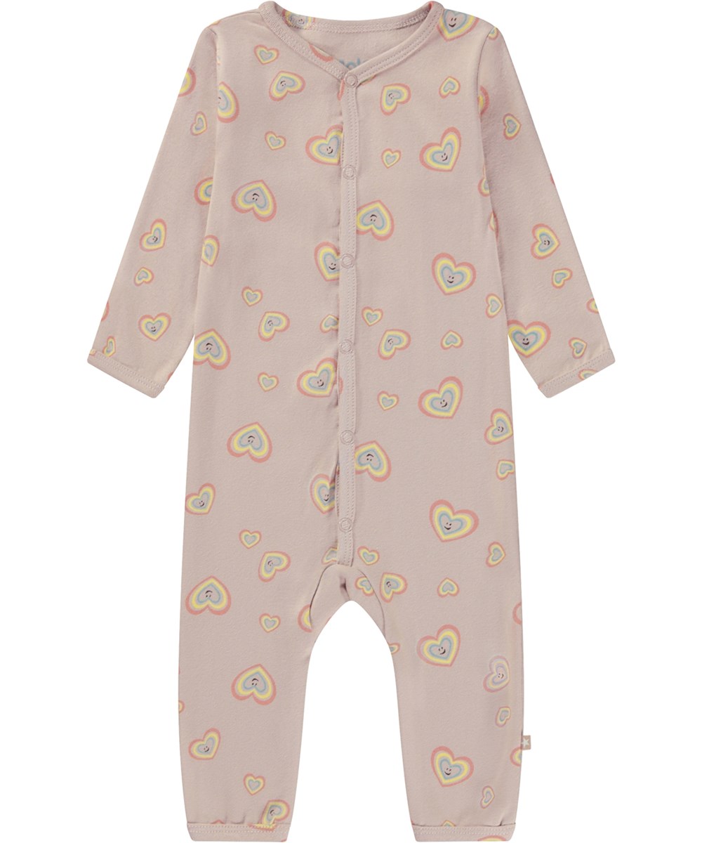 Fahari - Mini Aura Hearts - Roze biologische babypakje hartjesprint