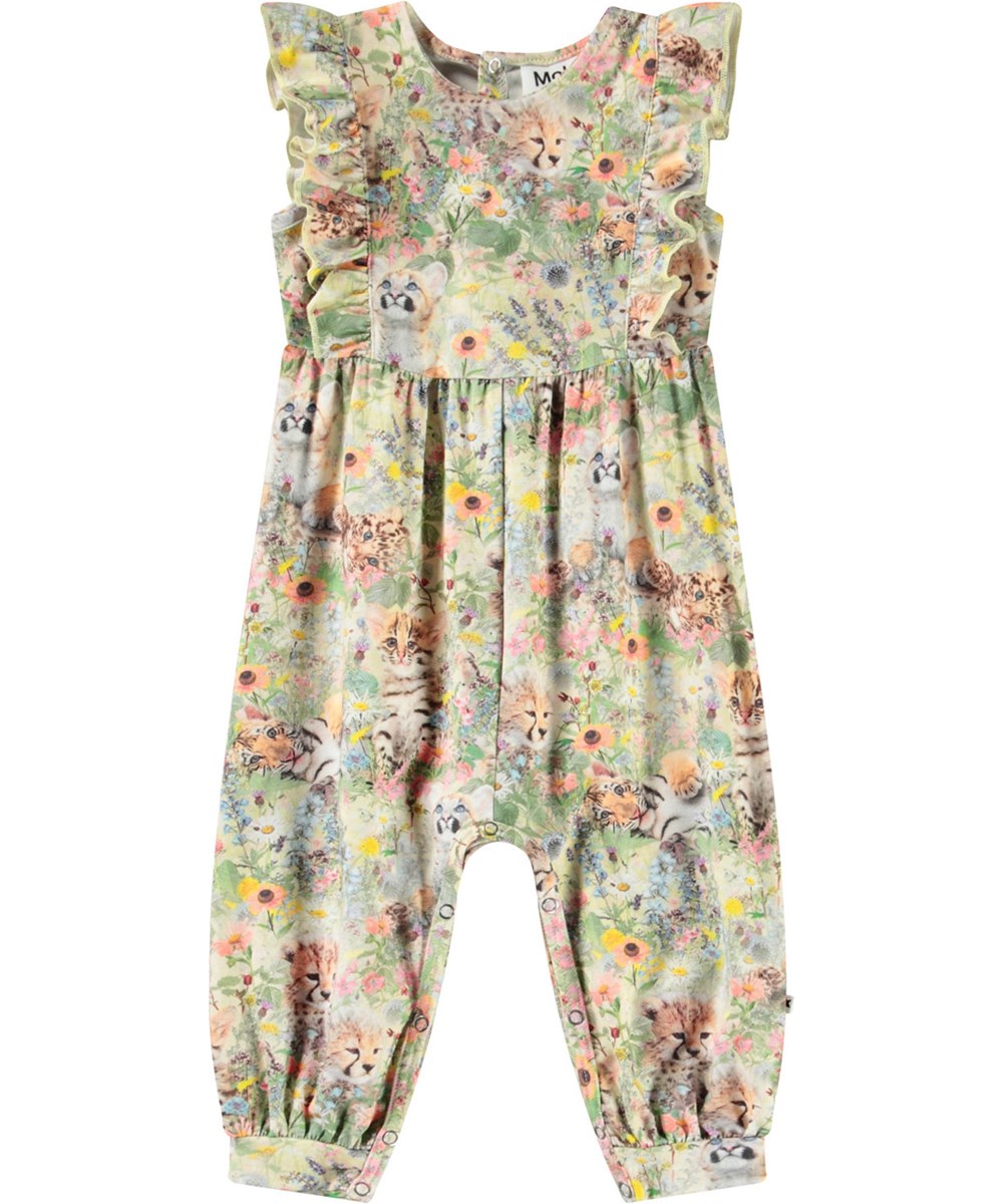 Fallon - Meadow Cubs - Babypakje van zacht biologisch katoen met een print van babydieren in een bed van bloemen.