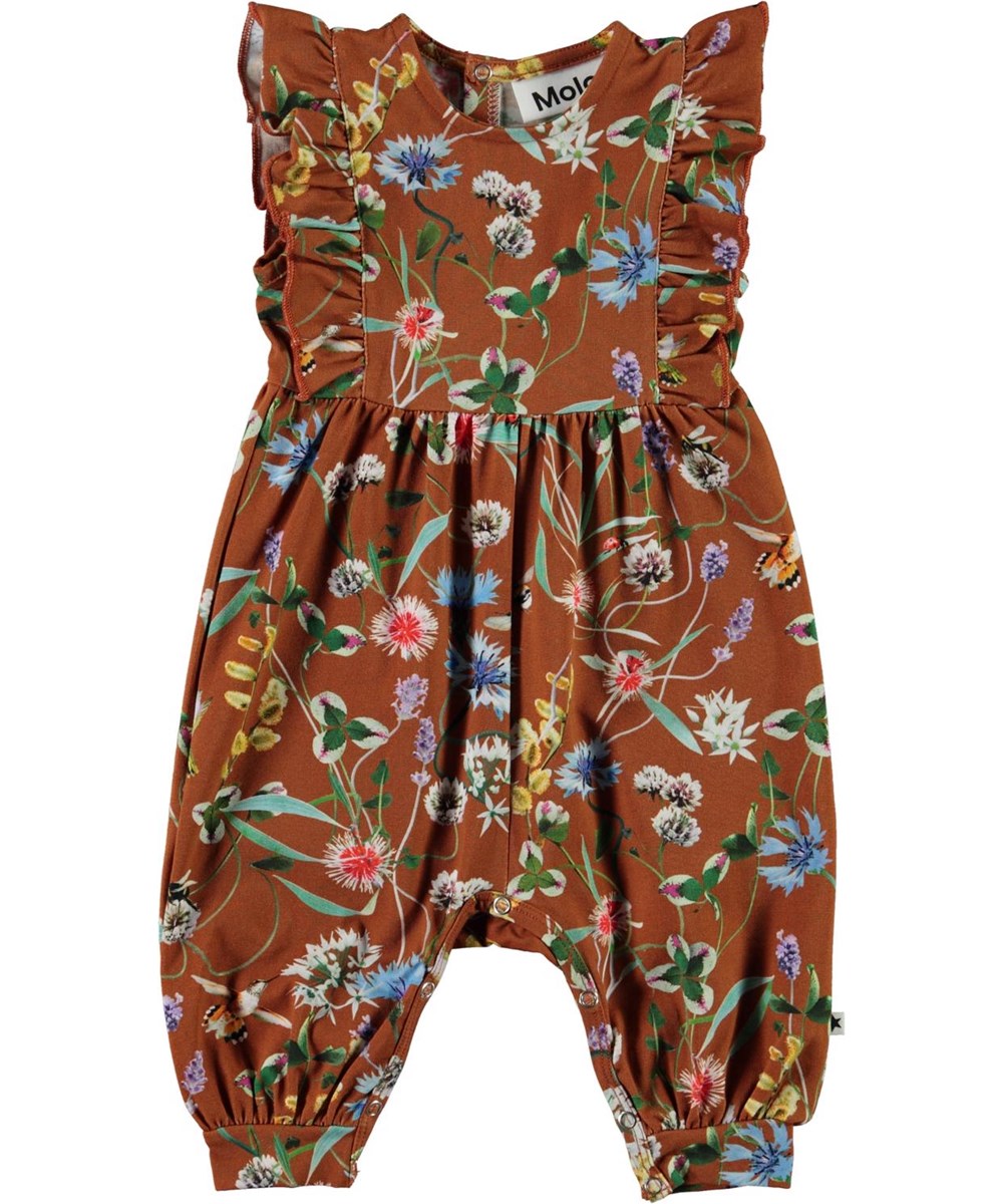 Fallon - Wildflowers - Bruine biologische babypakje met bloemen