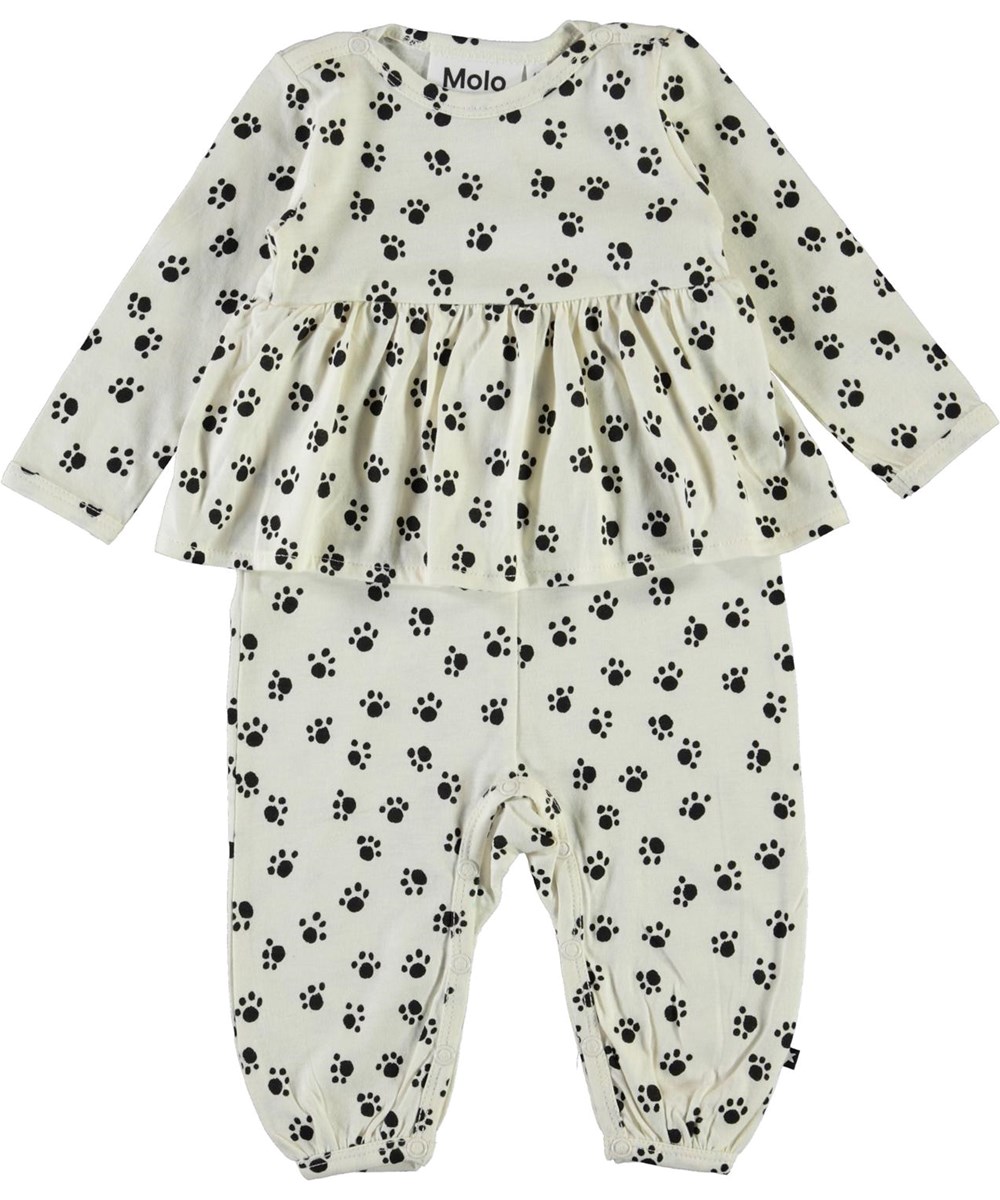 Flavia - Puppy Paws - Witte babypakje met pootafdrukken en ruches