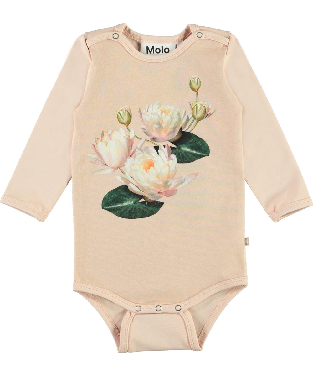 Foss - Water Lily Baby - Roze biologische rompertje met print van waterlelies