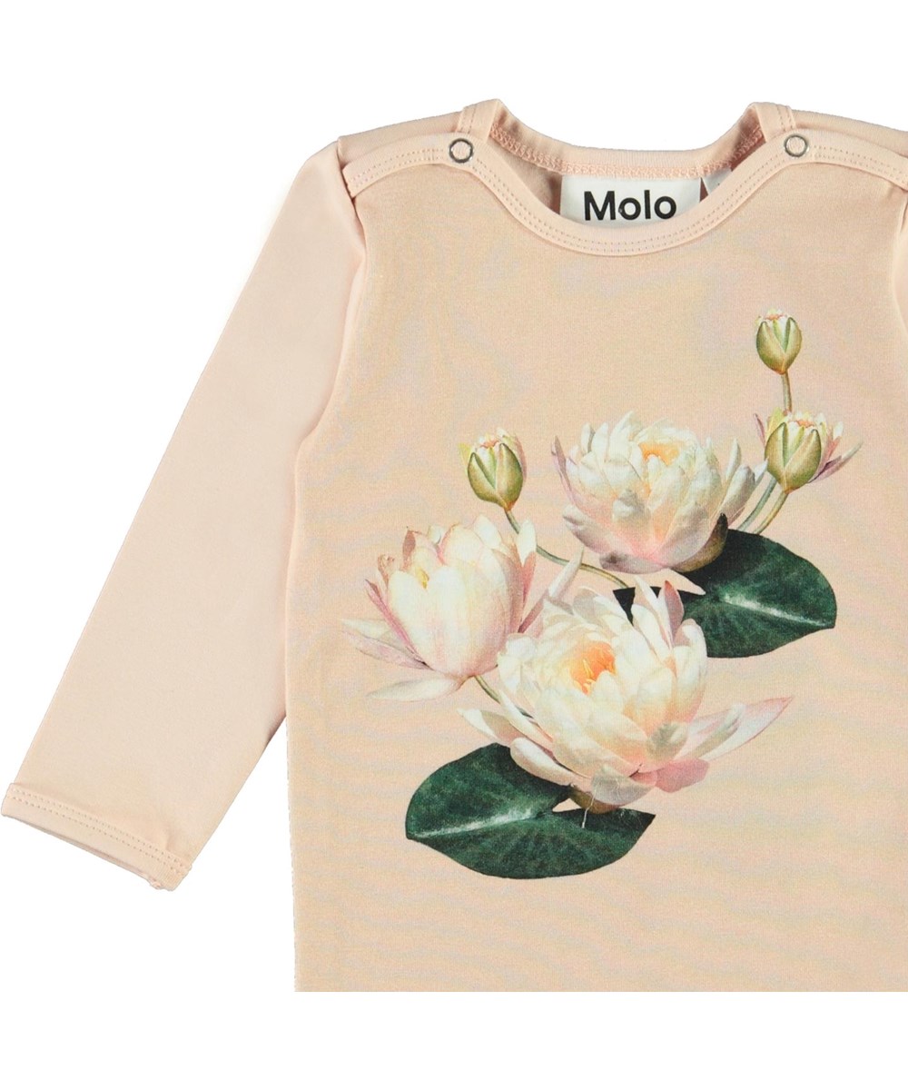 Foss - Water Lily Baby - Roze biologische rompertje met print van waterlelies
