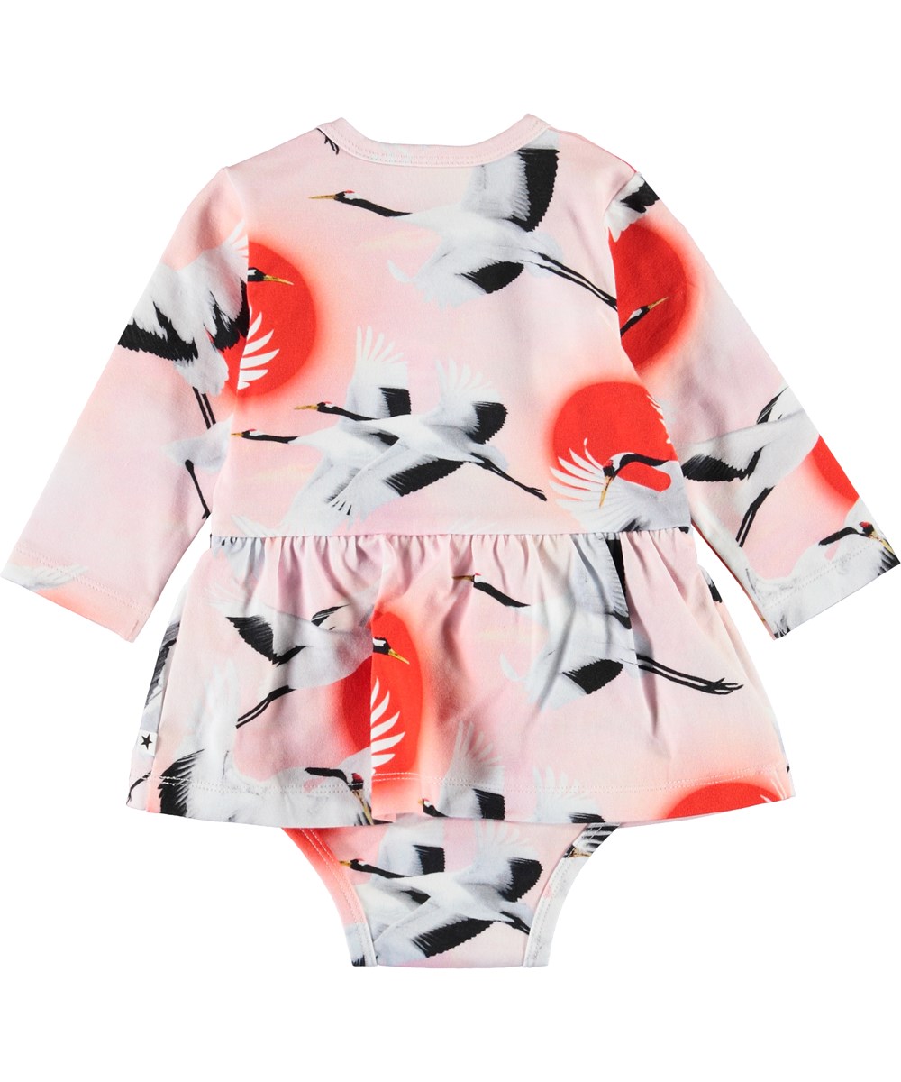Frances - Sunrise Cranes - Roze romper met vogelprint