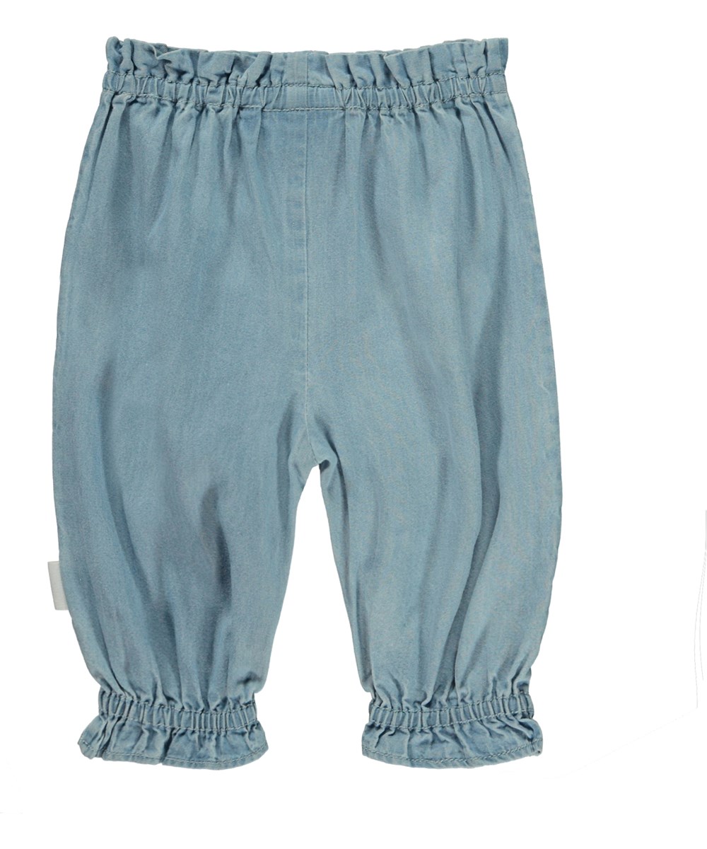 Savannah - Light Washed Blue - Lange blauwe babybroek met elastiek en koordjes