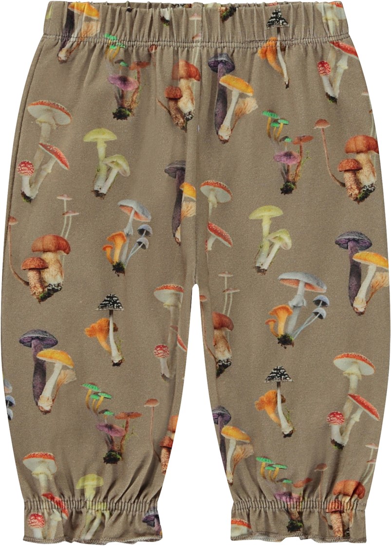 Selena - Mini Fungi - Beige babybroek met paddenstoelen print