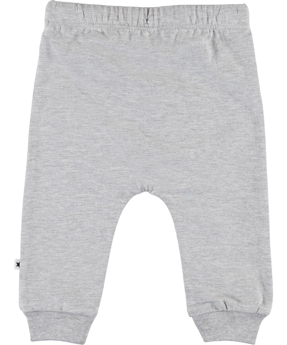 Sille - Light Grey Melange - Grijze babybroek met koordjes