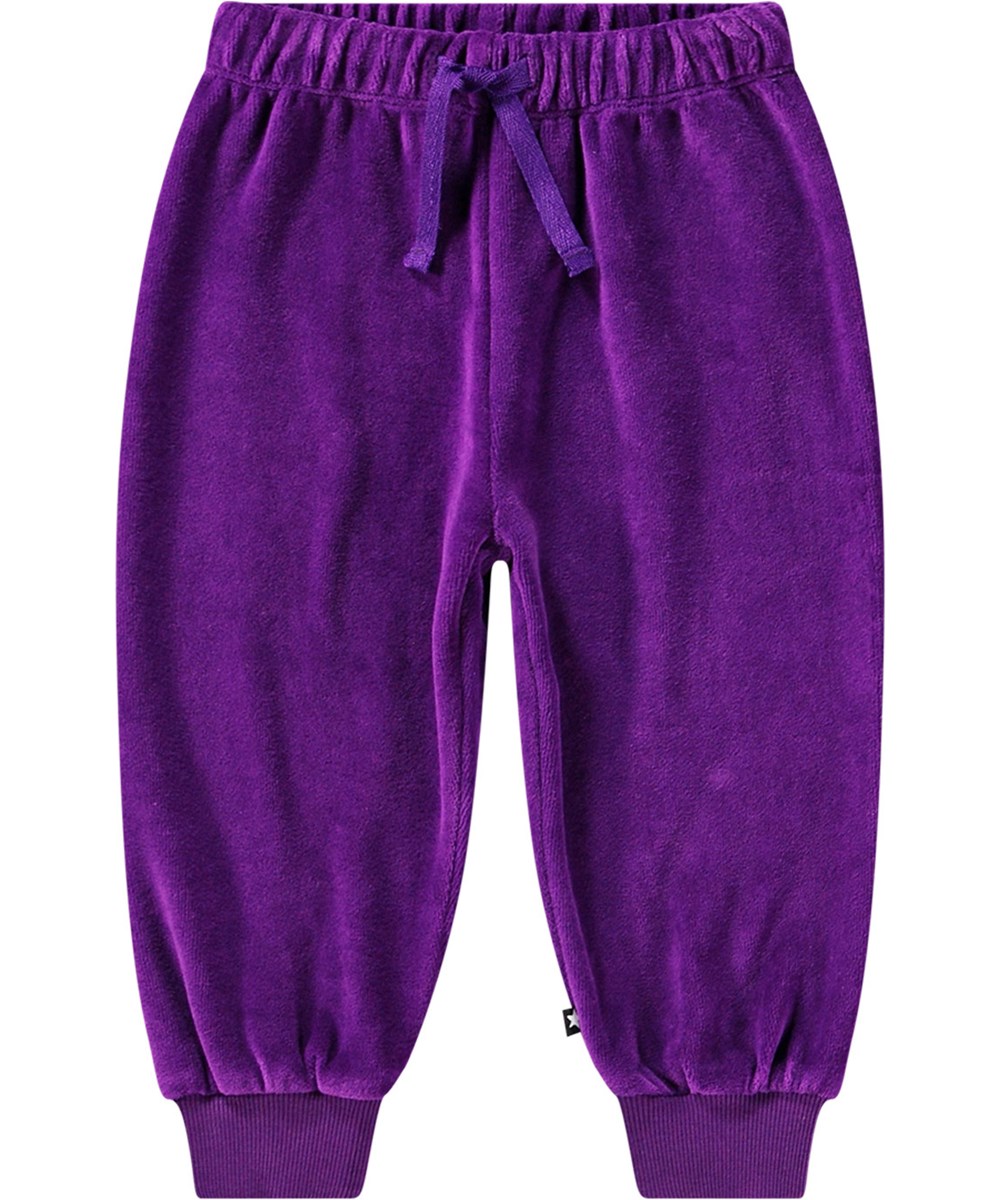 Simeon - Warm Purple - Paarse biologische katoenen fluwelen jopggingbroek voor baby's en peuters.