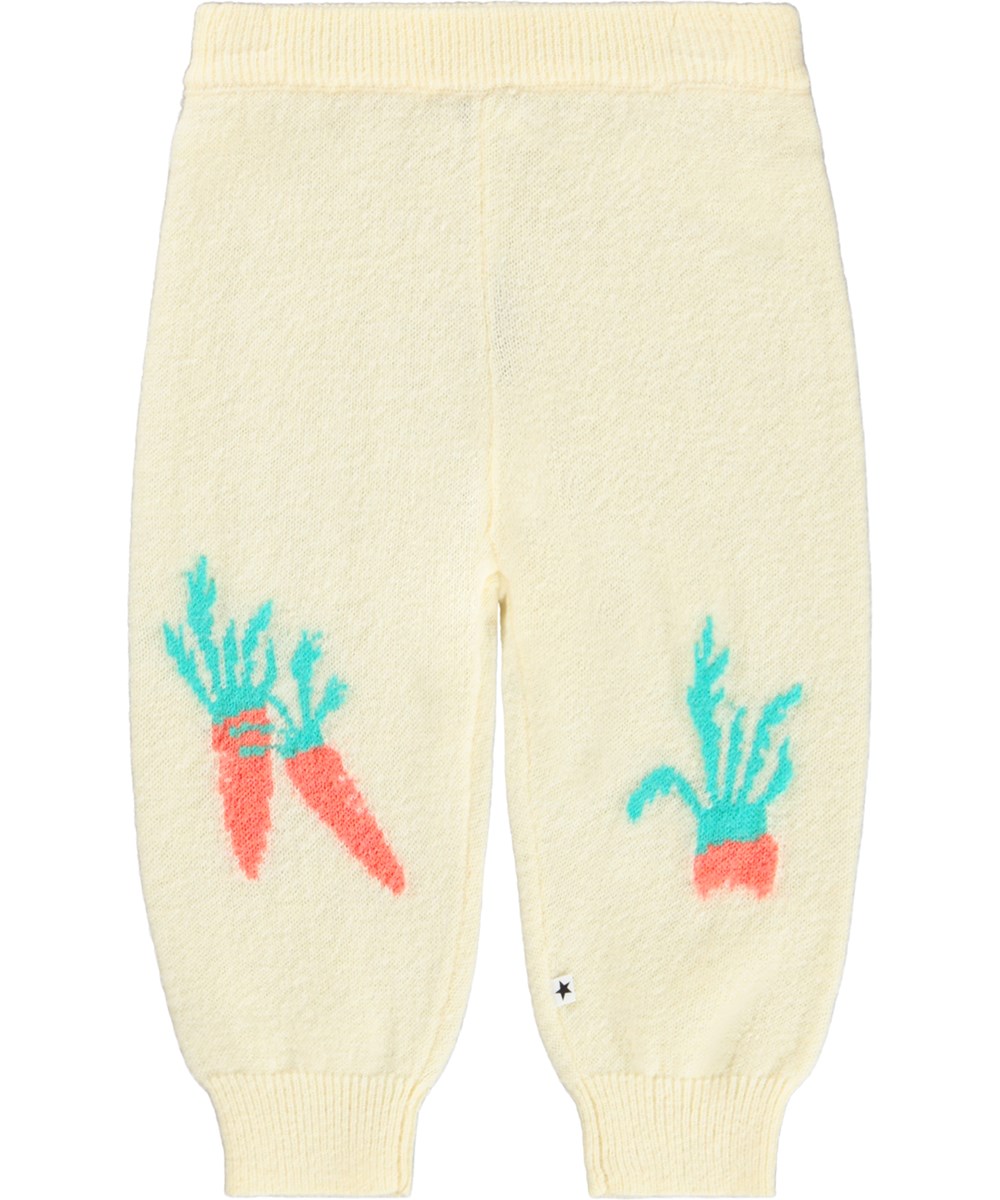 Sol - Snack Time - Lichtgele broek voor de kleintjes. De broek heeft ingeweven wortels op de knieën.