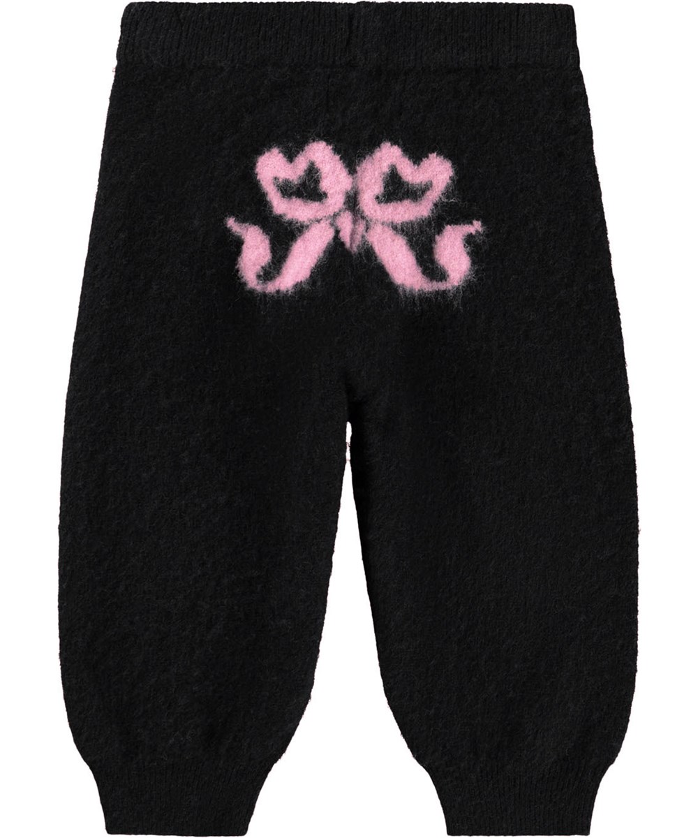 Solana - Fancy Bows - Zwarte broek voor de kleintje gemaakt van wol met strikjes.