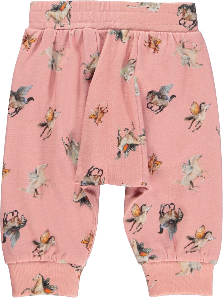 Sona - Fairy Horses Mini - Roze biologische babybroek met paardenprint