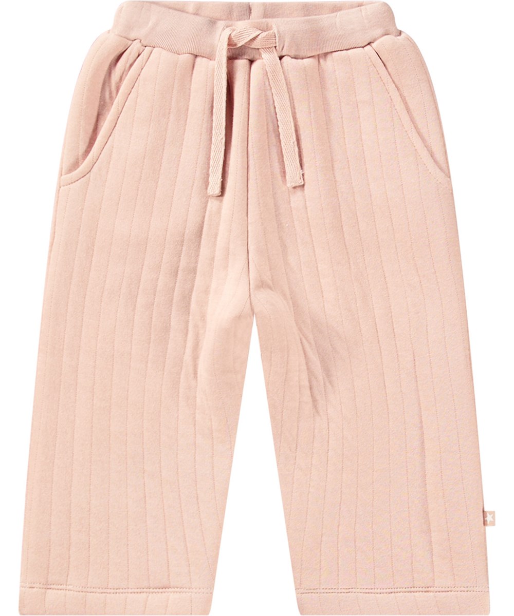 Sumner - Petal Blush - Zachte roze gequilte broek met elastische tailleband, trekkoord en zakken.