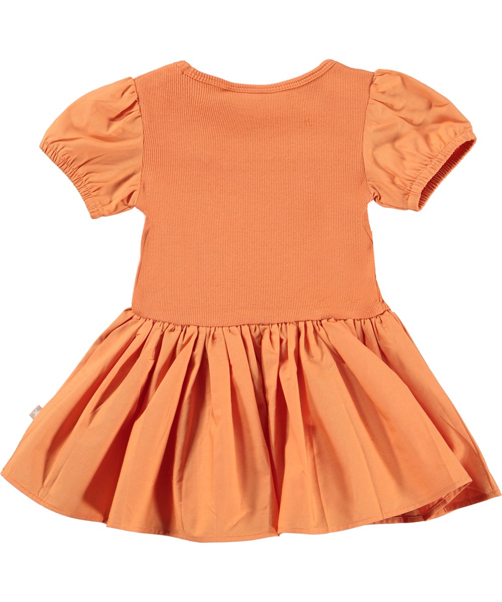 Caitlin - Peach - Oranje biologische babyjurk met poplin rok