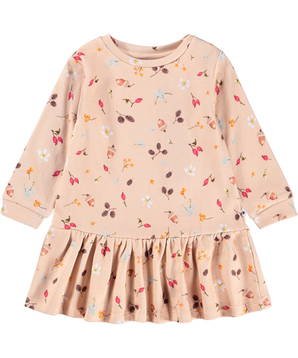 Calypso - Foraging Rose - Roze jurk voor de kleintjes met een print van bloemen en noten.