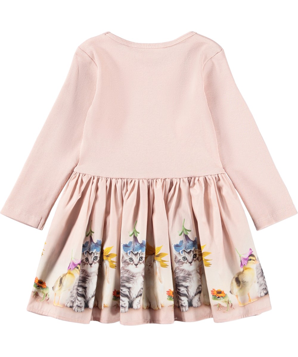 Candi - Funny Bunnies - Roze jurk met lange mouwen voor de kleintjes met een dierenprint en poplin rok