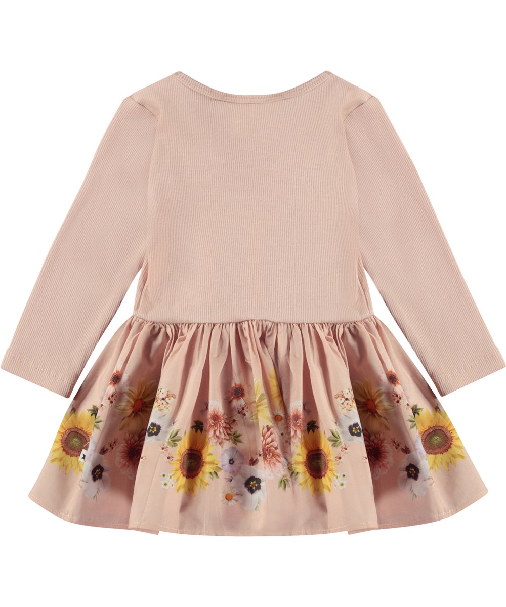 Candi - Retro Stripe - Roze biologische babyjurk met bloemenprint