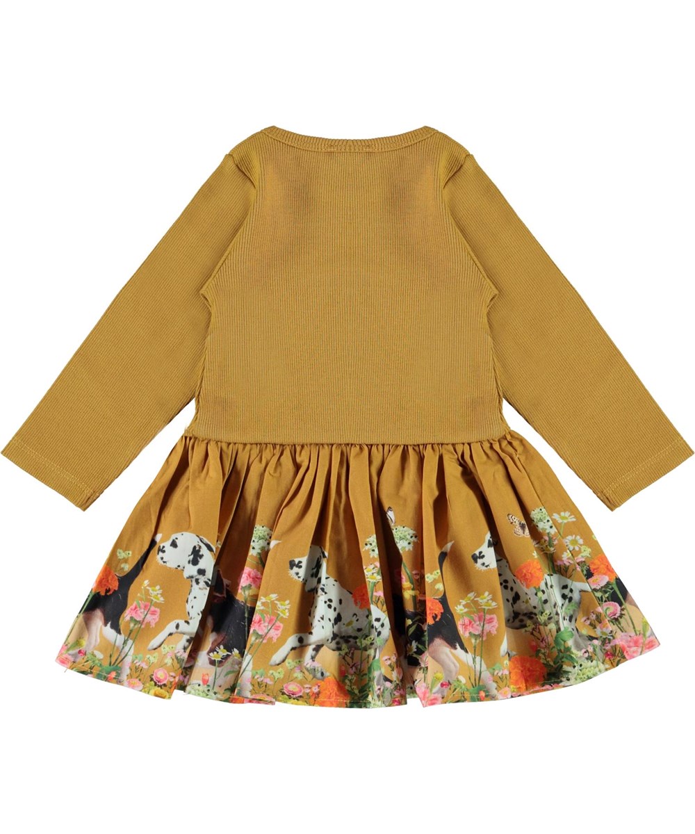 Candi - Run Wild_Baby - Gele babyjurk met rib en hondenprint